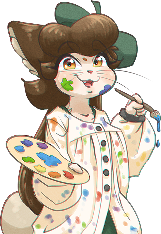 Melanie in a painter's smock